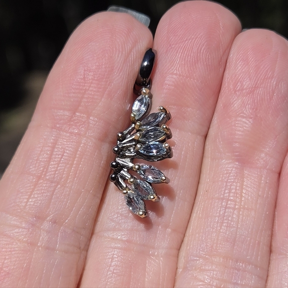 Blue Topaz Marquise Cut Sterling Rhodium & Gold Angel Wing Pendant - Picture 3 of 8